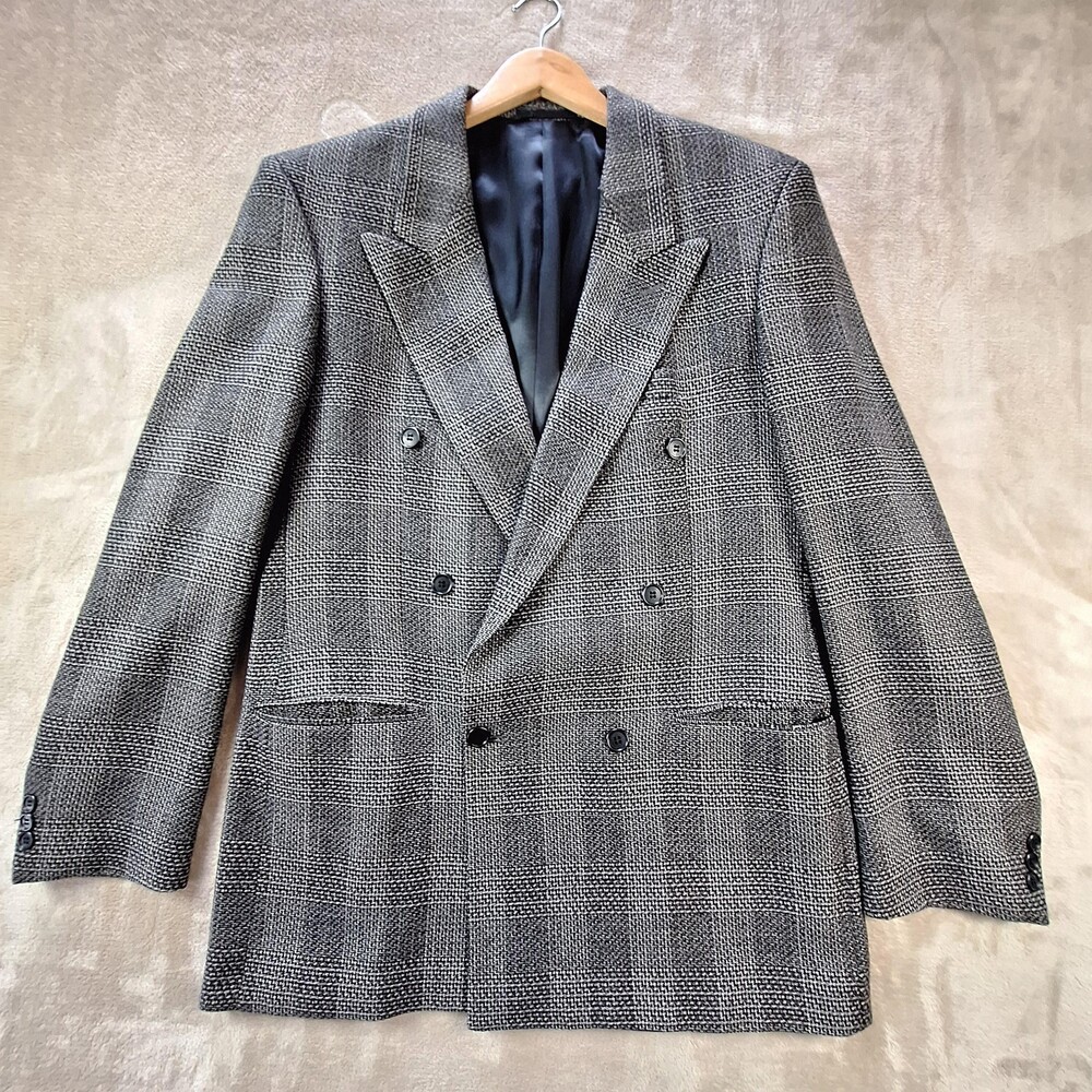 Puccini Blazer Sport Coat Mens 40 Long Gray Glen Plaid Double Breasted Ventless